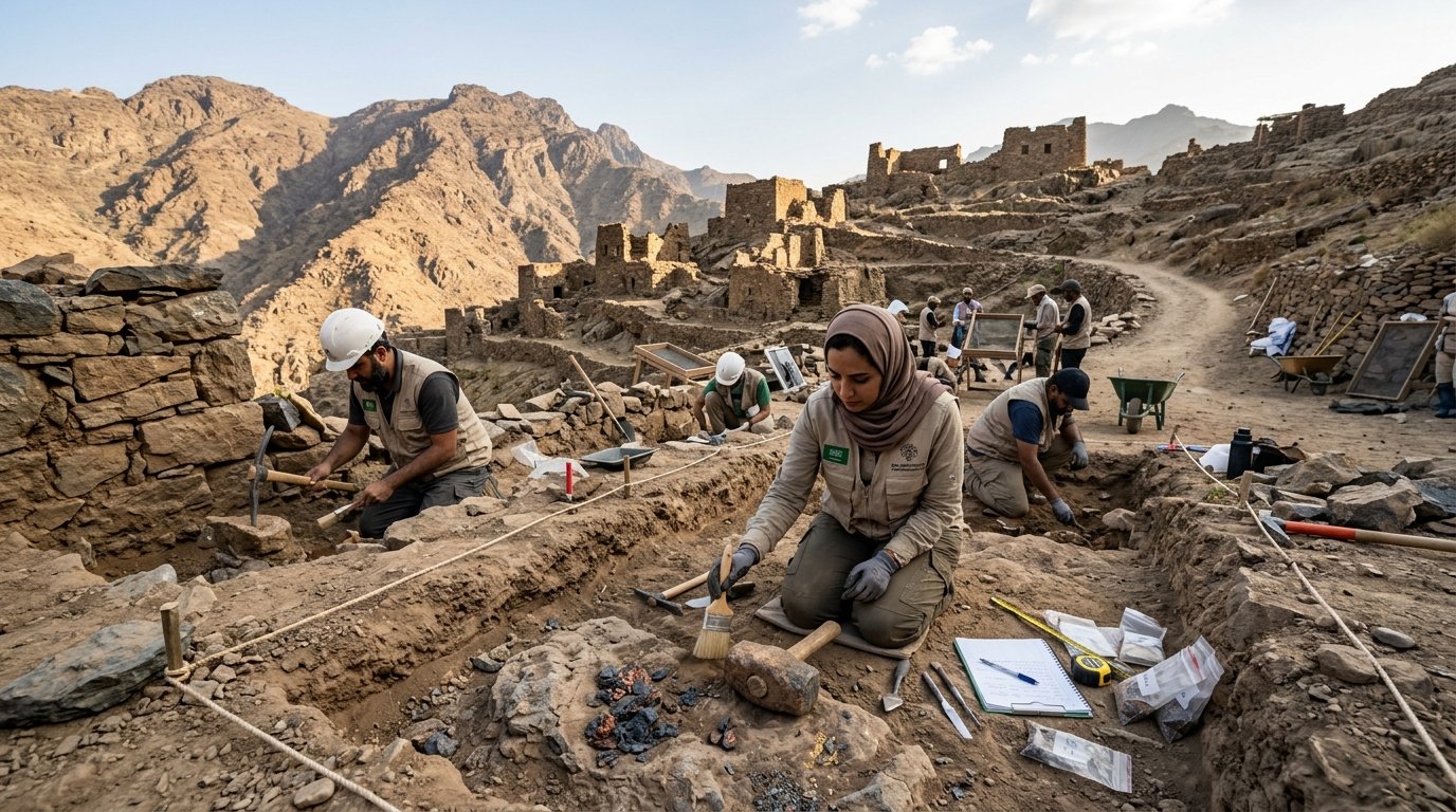 إنجاز أثري غير مسبوق: اكتشاف مركز تاريخي لتعدين الذهب والفضة في موقع ‘المعملة’ بمنطقة الباحة